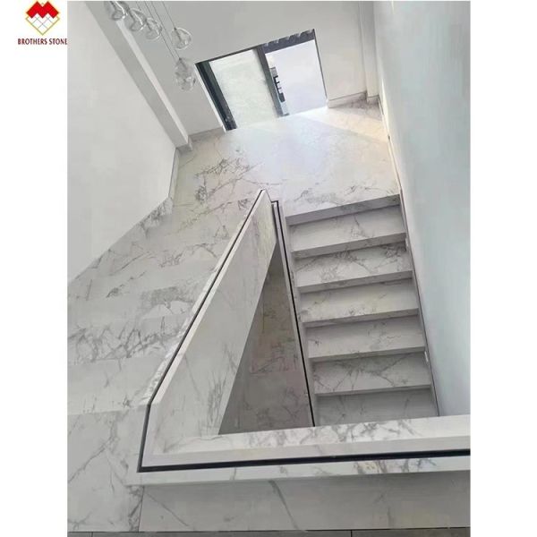 Quality MOHS 6-7 Hardness White Marble Look Porcelain Tile Stairs with Customized Design wholesale