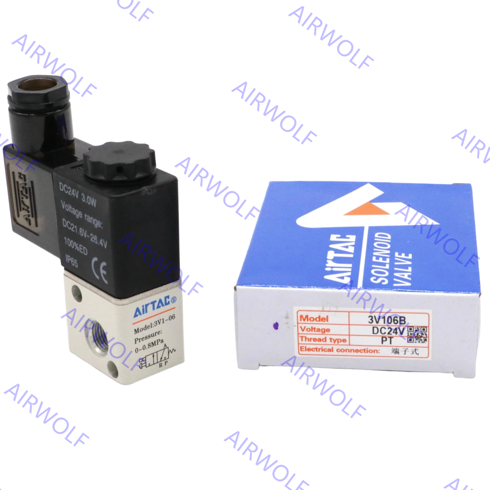 Cheap Mini AIRTAC Electromagnetic 3/2 Way NC NO Solenoid Valves 3V1-06, 3V1-M5 with M5, 1/8&quot; Port Size 0~0.8MPa Operating Pressure and -20~+70°C Working for sale