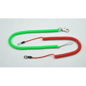 Transparent light blue spring coil tether w/loops rectangle stainless carabiner