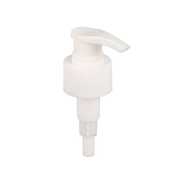 White Flat Strip Ribbed Rosette Plastic Lotion Pump 28/410 Screw Unlock Press