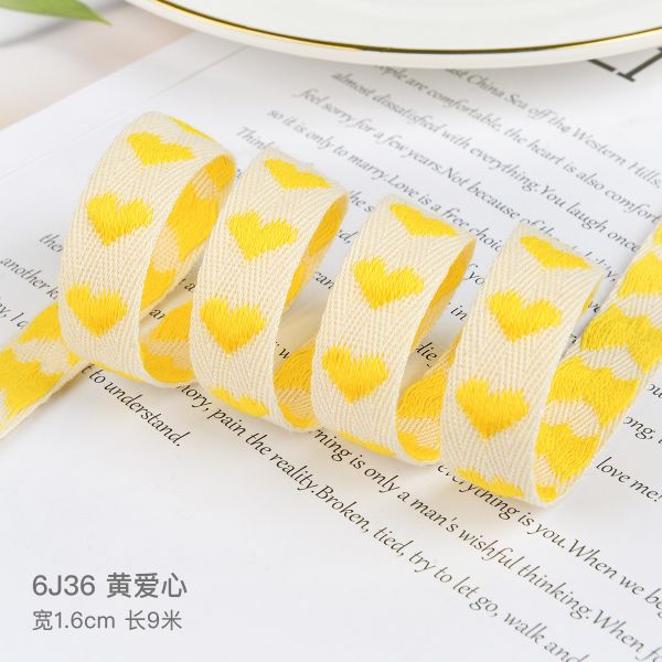 16mm*9m Heart Pattern Jacquard Cotton Ribbon For Clothing Accessories