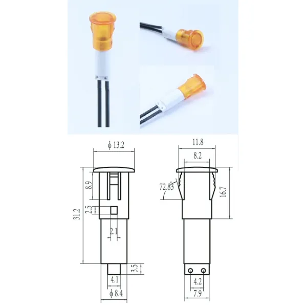 Yellow Pilot Lamp 10mm A-16-1 12 Volt Panel Indicator Lights