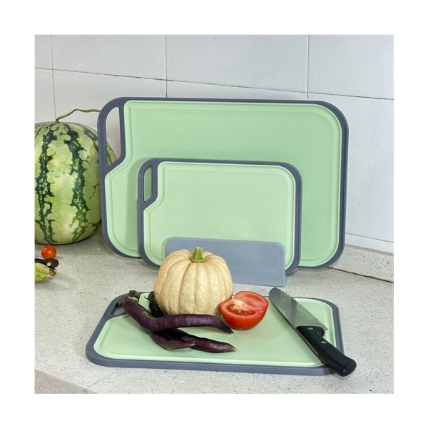 Square Plastic Chopping Board Set of 3 with Non-Slip Feet and Deep Drip Juice