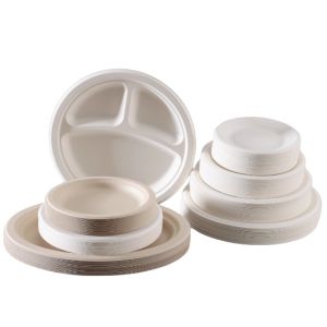 10 Inch * 3Gird Bagasse Round Plate Compostable Sugarcane Plates
