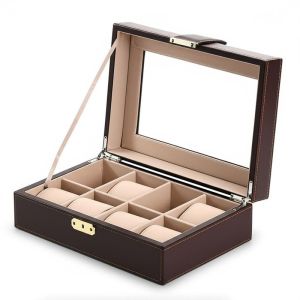 Durable 6 Slot Leather Watch Box With Velvet Lining Custom Logo