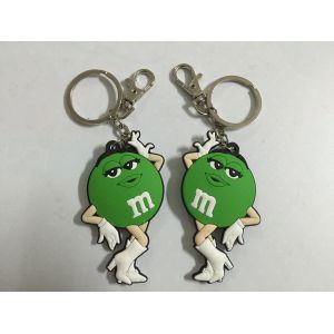 Mini 3D Double-sided M Beans Shape Rubber Soft PVC Keychains In Green Color For