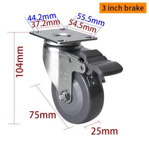 China Grey Light Duty 3 Inch Caster Wheels With Brakes  RoHS Approved on sale