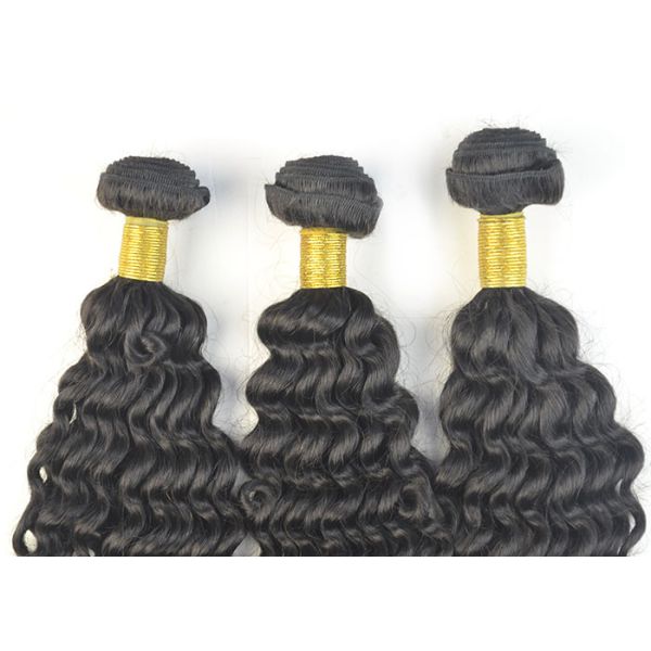 Custom Natural Black Remy Virgin Human Hair Extensions Deep Wave