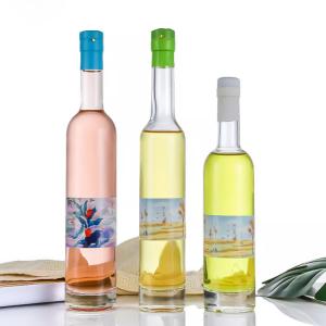 China 375ml 500ml Round Glass Wine Juice Whisky Bottle with Transparent Collar Material on sale
