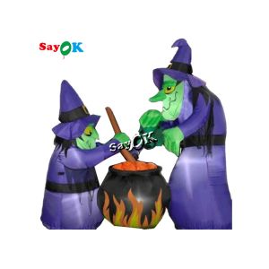 Cheap ​4x6ft Led Lighting Inflatable Halloween Witch With Cauldron for sale