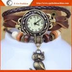 Owl Bird Pendant Watch Vintage Bracelet Watch Genuine Leather Watch Strap Quartz