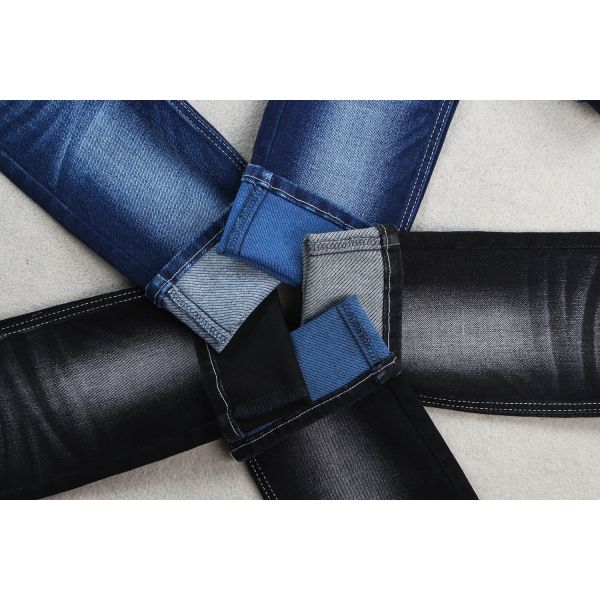 Colored Weft Stretch Denim Twill Fabric 59" With Black Blue White Mixed Color In
