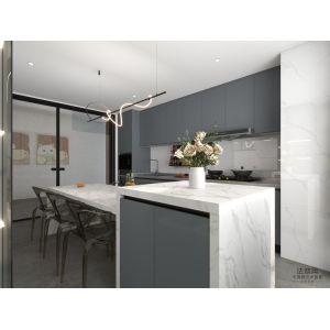 Fadior Gray-Blue Stainless Steel Double Linear Kitchen Cabinets With Wine