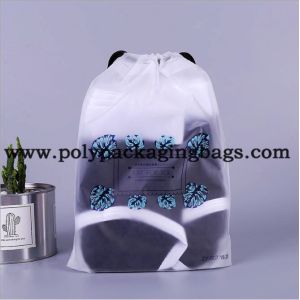 Gravure Printing 100mic Frosted Plastic Drawstring Bags Customized Logo