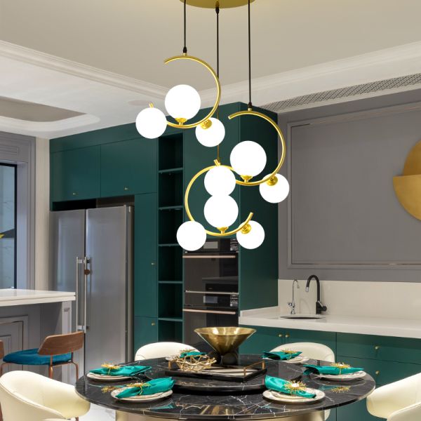 Iron Art globe chandelier Gold Black glass lampshade For Dining Room Ceiling hanging lamp(WH-MI-286)
