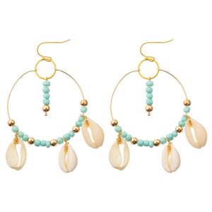 China Rice Beads Dangle Tassel Earrings Round Pearl Shell Enamel Hoop Earrings For Women on sale