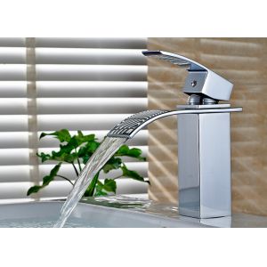 ROVATE Deck Mounted Single Hole Bathroom Basin Faucets Waterfall Wash Mixer