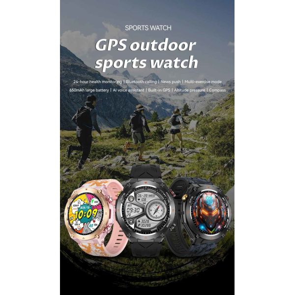 KC82 Sport Smart Watch 1.45 inch Screen Compass GPS Tracker 650mAh Battery For Men