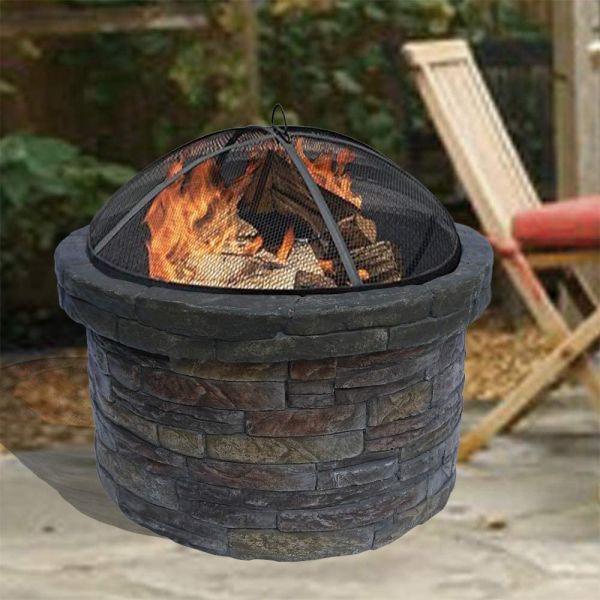 Concrete Round Brazier Charcoal Barbecue Pit For Outdoor Patio Garden Backyard