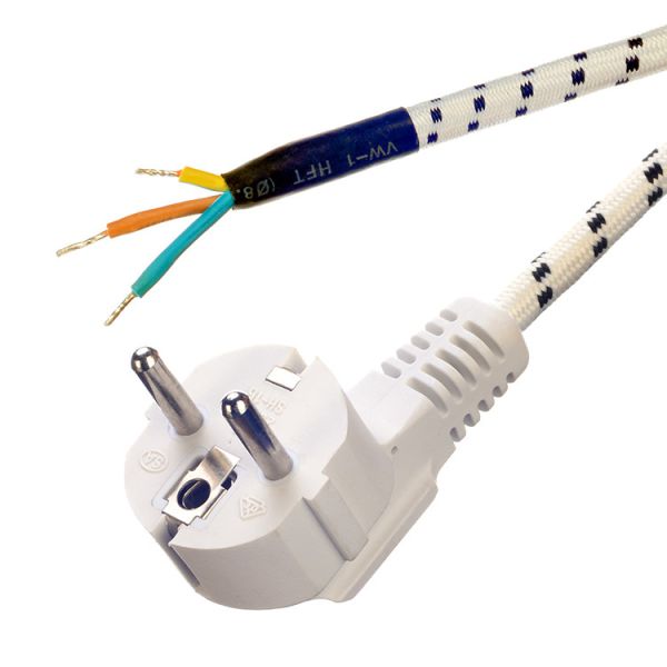 1 8m Braided/Cotton Cable Stripped End VDE Approved European Cee7/7 AC Cord for