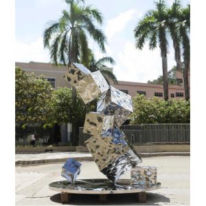 Silver color Hotel Lobby Sculpture Geometric Water Waves Three Dimensional Rubik