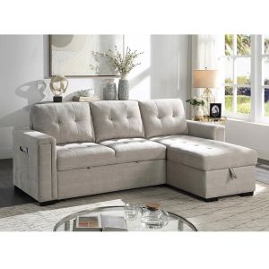 L-Shaped Reversible Sectional Sleeper Sofa with Pull-Out Bed and Storage, Warm