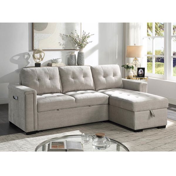 L-Shaped Reversible Sectional Sleeper Sofa with Pull-Out Bed and Storage, Warm