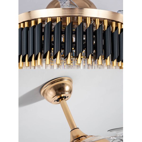 Wholesale Modern Black LED Chandelier Fan Light Retractable Remote Control