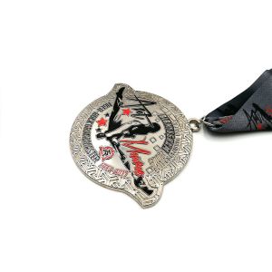 3 Inch Custom Metal Medals Die Stamping Charater Paint With Black Ribbon