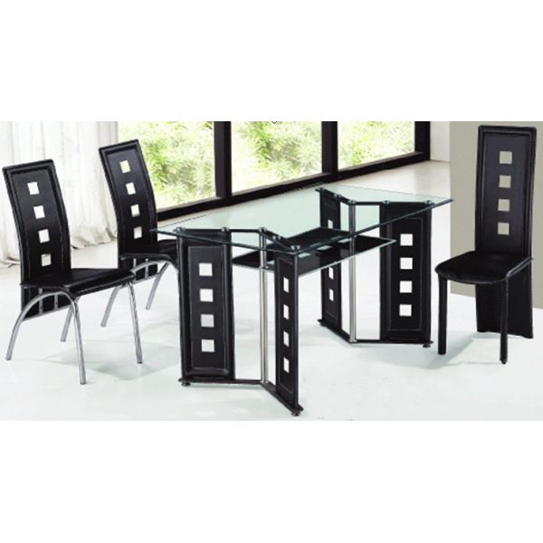 Quality rectangle glass with leather dining table and chairs wholesale