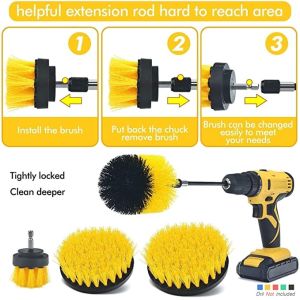 4 Pieces Drill Brush Attachment Set with Extension rob For Cleaning Grout,Wheel