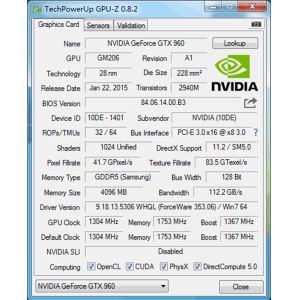 GTX 960 4gb 256bit Ddr5 Mining Graphic Card 1304MHz 1753MHz PCI Express 3.0 X16