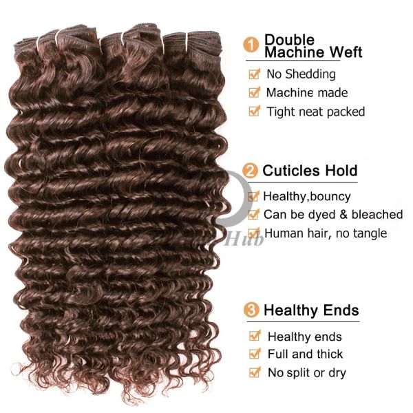 #4 Medium Brown Deep Wave Remy Human Hair Bundles Sew In Weave Bundles Brazilian Bundle Deals