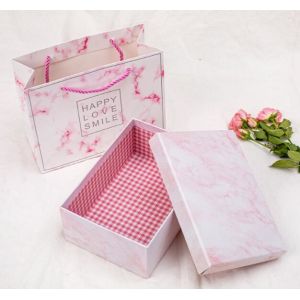 Customizable Marble Pink Multimodal Empty Gift Box With Ribbon Rectangle