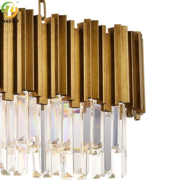 Dimmable Tiered Crystal Pendant Light Luxury K9 Crystal Metal Gold