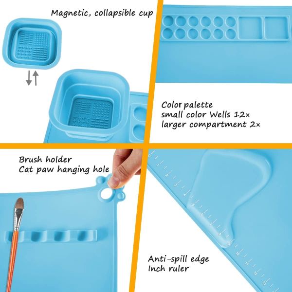 Super Large Silicone Craft Mat With 1 Magnetic Cup And Color Palette For Artist