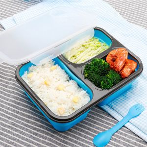 Rectangle 460g 3 Compartments Silicone Folding Lunch Box