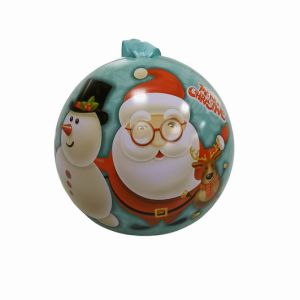 China Promotional Custom Tin Can Christmas Ball Tin Container With Ribbon Hanger Holiday Gift Packaging on sale