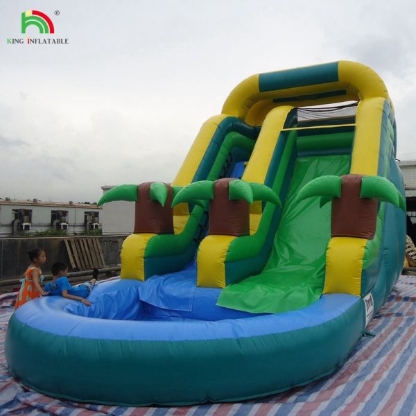Double Slide Inflatable Water Slide Palm Tree Inflatable Wet Dry Slide For Kids And Adults