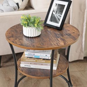 2-tier Round Side Table, Industrial Style Round Side Table, End Table with Metal