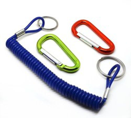 Quality Solid blue multi-purpose utilities coil lanyard with coil loops&split rings also carabiner wholesale