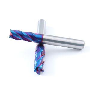 Nano Blue Coating 4 Flutes HRC65 Carbide End Mill For Hard Steel CNC Milling