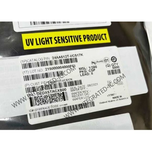 Quality 24AA512T-I/CS17K 512Kbit 1.7V to 5.5V 400 kHz Memory IC Chip Serial EEPROM with I2C Interface wholesale