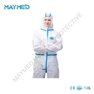 Cheap EN14126 Type 4 5 6 Disposable PPE Clothing Work Protective Medical With 3 Panel Hood for sale