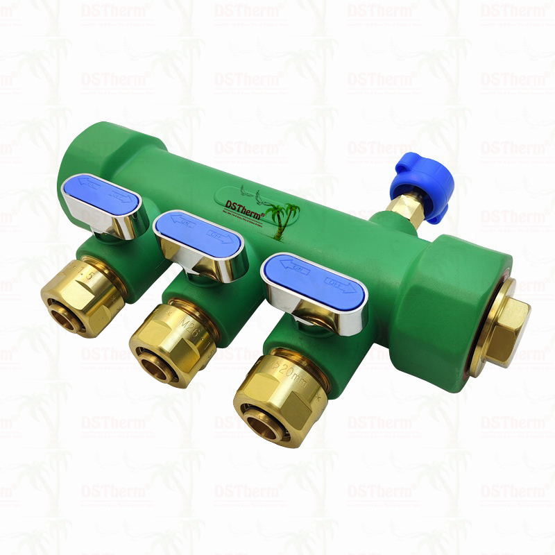 PPR Manifolds With Ball Valve Hot & Cold Water Blue 3 Ways Manifolds Customized