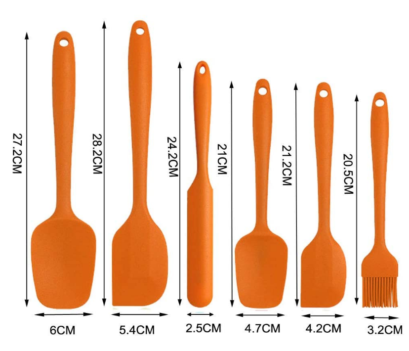 Silicone Spatula Set-Orange 6 Pieces Non-stick-Stainless Steel Mandrel