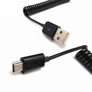 Retractable Sprial Coiled USB to Mini B 5p Data Charger Cable