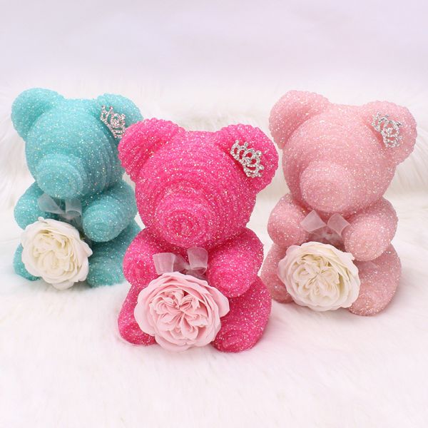 Quality New Style 25cm Roses Bear Diamond Bear Decorated With Crown Include Gift Boxes wholesale