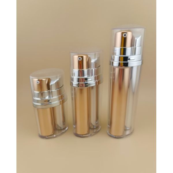 Two-Color Golden and Silvery Airless Pump Bottle with Outer Covering for
