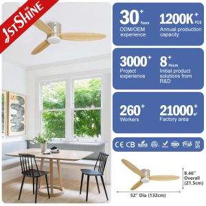 52" Modern Wood Blades Ceiling Fan with Lights and Remote Control Standard Wind